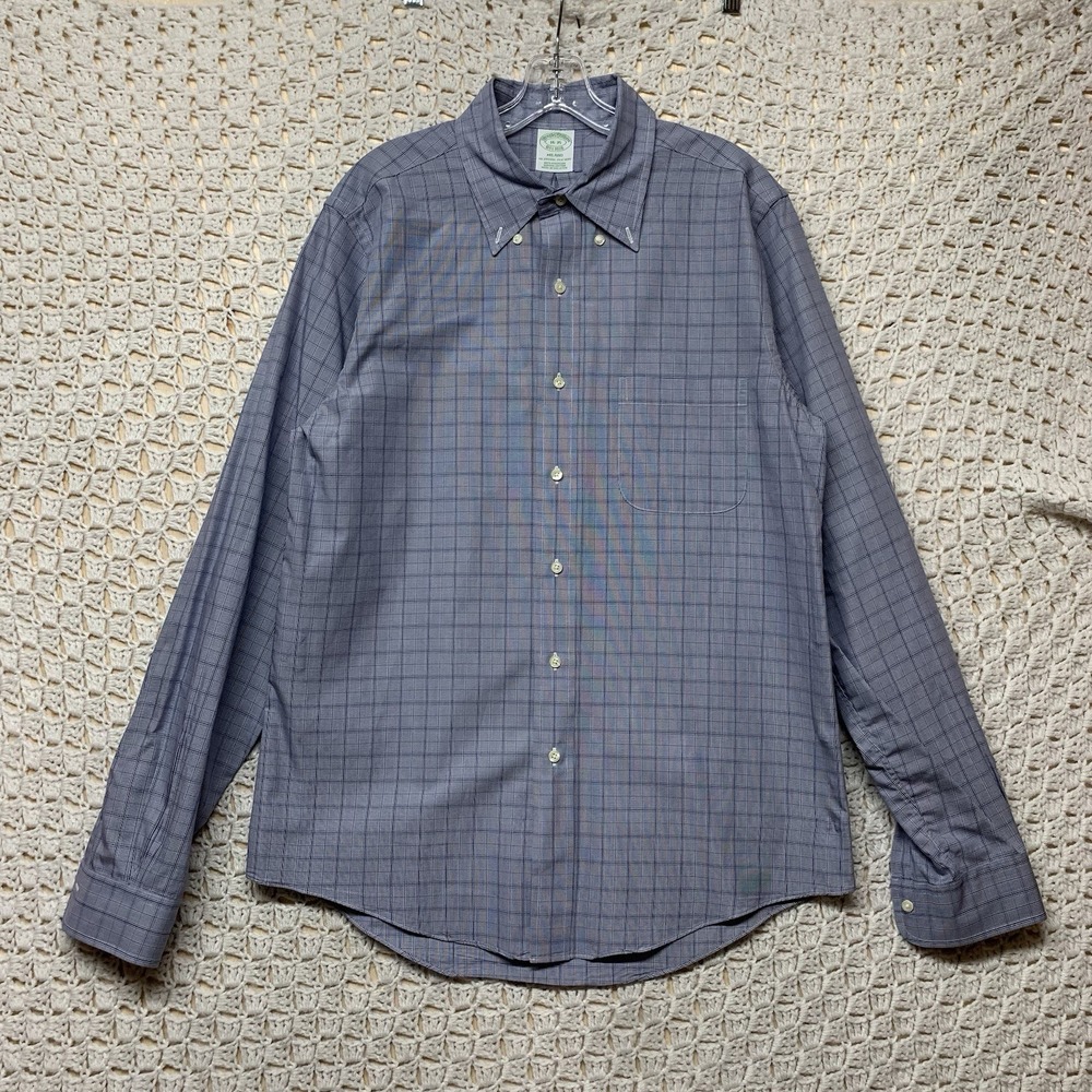 Brooks Brothers Dress Shirt Men's 16-35 Blue Plaid Long Sleeve Button Down